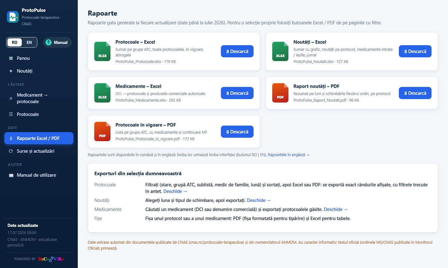 Rapoartele Excel / PDF, refăcute la fiecare actualizare